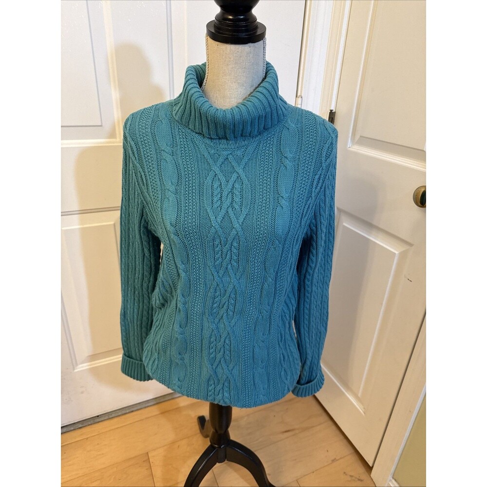 AQUA CABLE KNIT TURTLENECK Croft & Barrow Pull Over Sweater Womens Size M Cotton